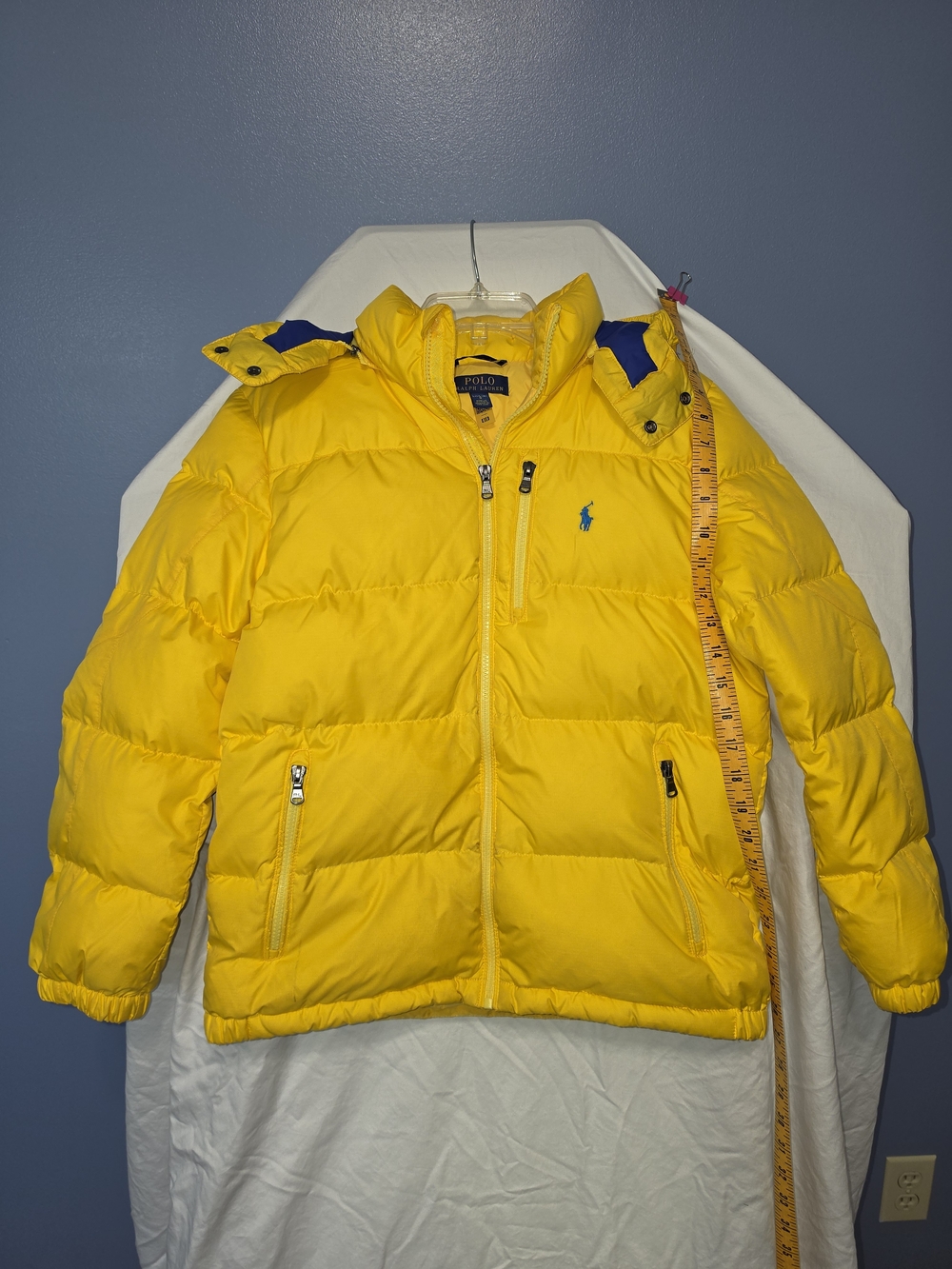 Ralph Lauren Yellow Puffer Jacket with Blue Accents L 14-16